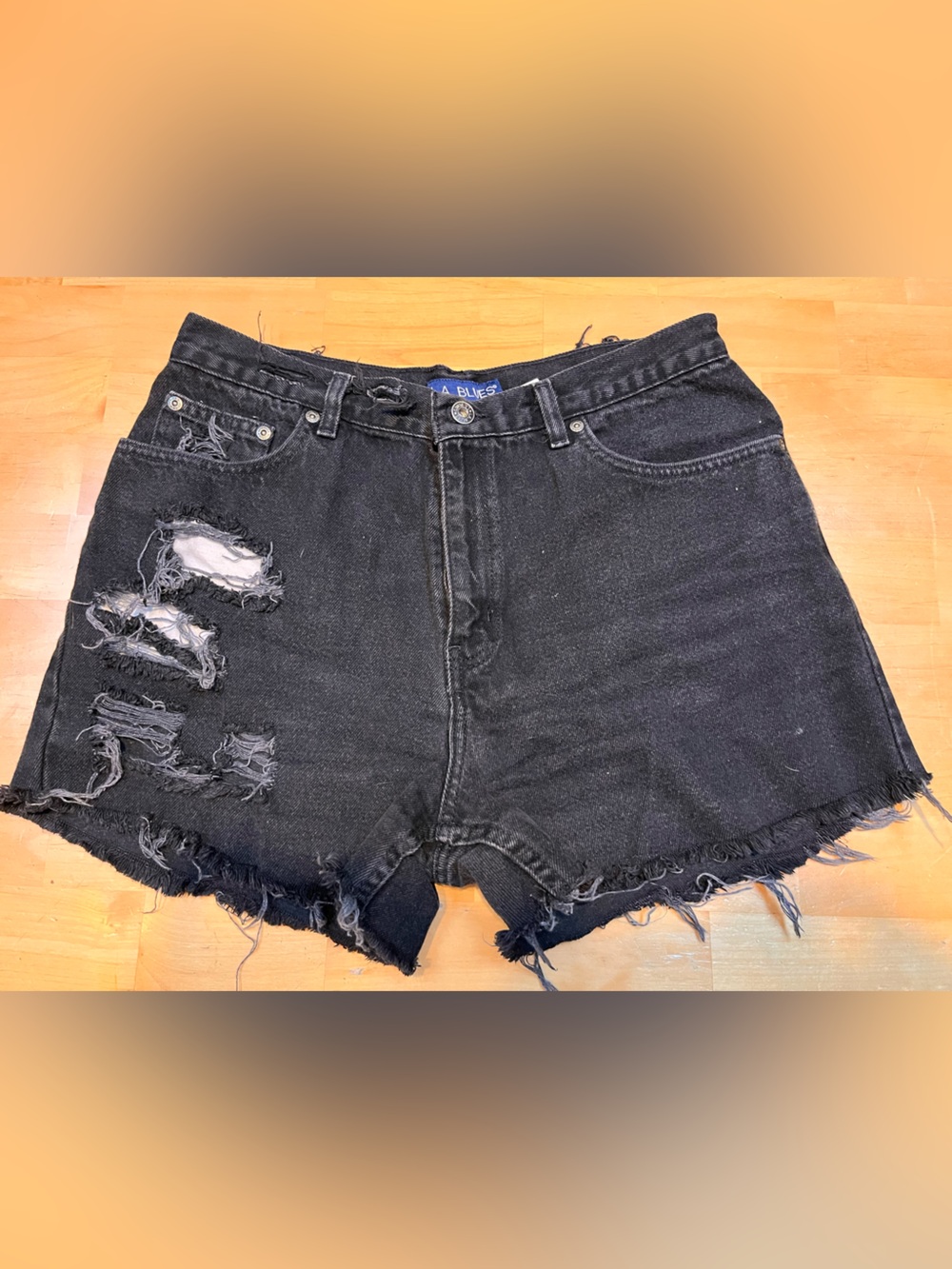 L.A. Blues Black Distressed High-Rise Denim Shorts 100% Cotton